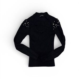 82. SHEIN Black Turtleneck Sweater with Pearl Accents Size Medium